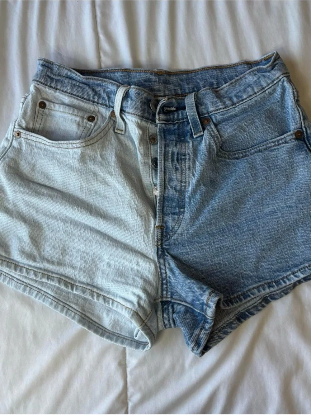 Levi's Two-Tone Cutoff Denim Shorts - Light Blue & Medium Blue